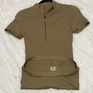 Olive Green Short Sleeve Zip-Up Top